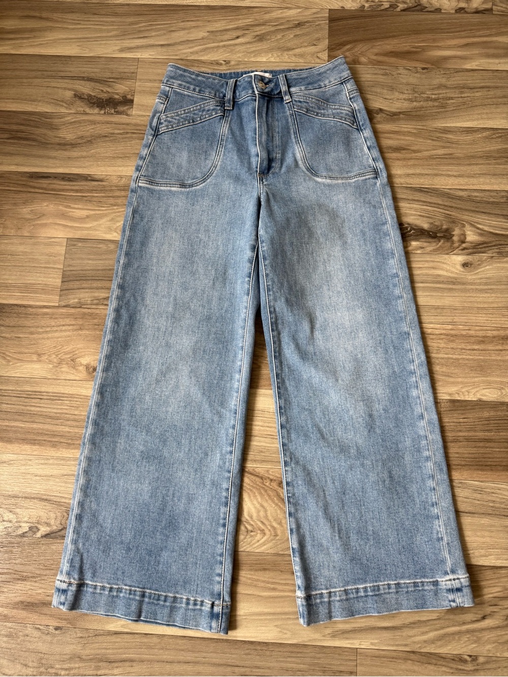 Paige Anessa Crop High Rise Wide Leg Jeans in Light Wash Size 27